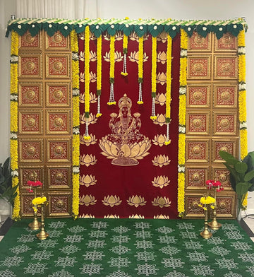 Sharu Space Maroon Lakshmi Devi with Panels Backdrop Combo