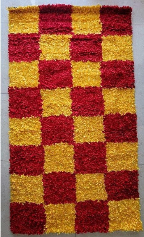 Sharu Space Rangoli Mat Red & Yellow, Size - 4ftx8ft