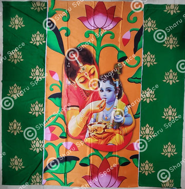 Sharu Space Yashoda Krishna with Green Lotus - 8ftx9ft