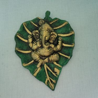 Sharu Space Polished and Painted Metal Leaf Ganesha