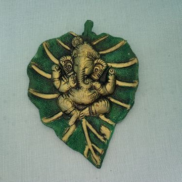 Sharu Space Polished and Painted Metal Leaf Ganesha