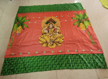 Sharu Space Red Satin Lakshmi Devi Backdrop - 8ftx8ft