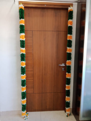 Sharu Space Fabric Door toran, green & orange Pair (6ft each)