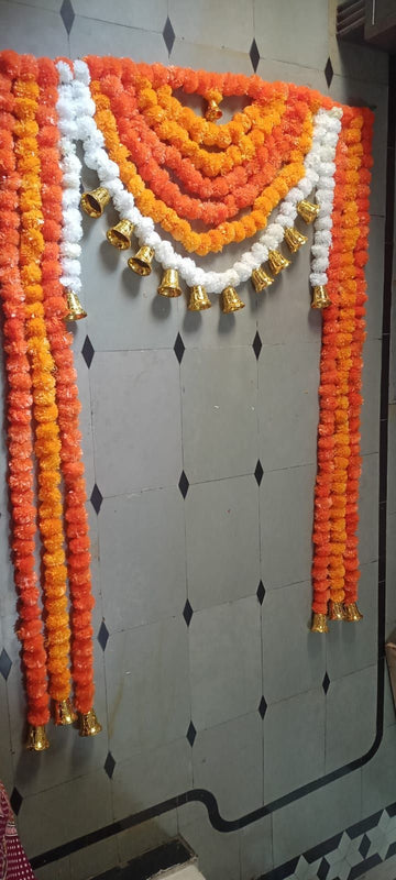 Sharu Space Mariegold Main Door toran with Bells, orange