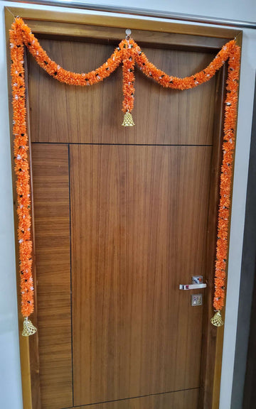 Sharu Space Slim Door torans with bell- Orange