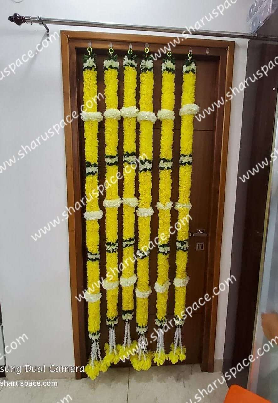 Sharu Space Yellow with White Ring Flower Garlands 6ft - Pair