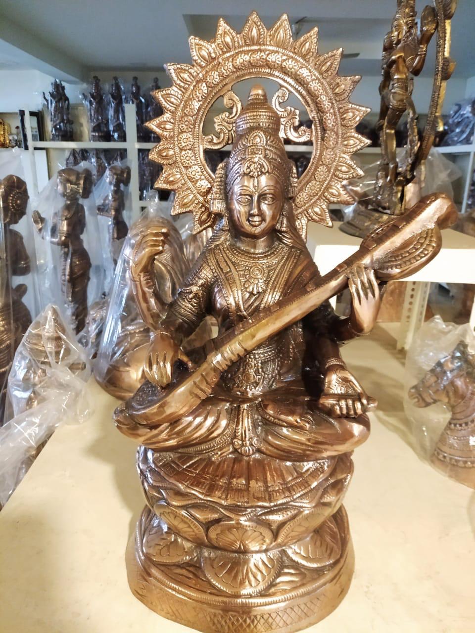 Black Metal Saraswati Idol - 24in