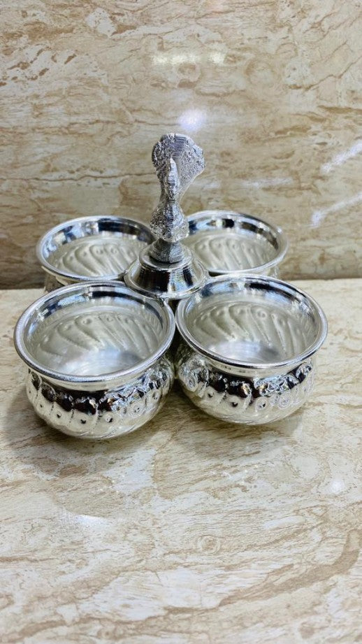 German Silver 4 Bowl Kumkum Holder