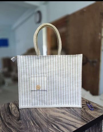 Sharu Space Jute Bag White with Button